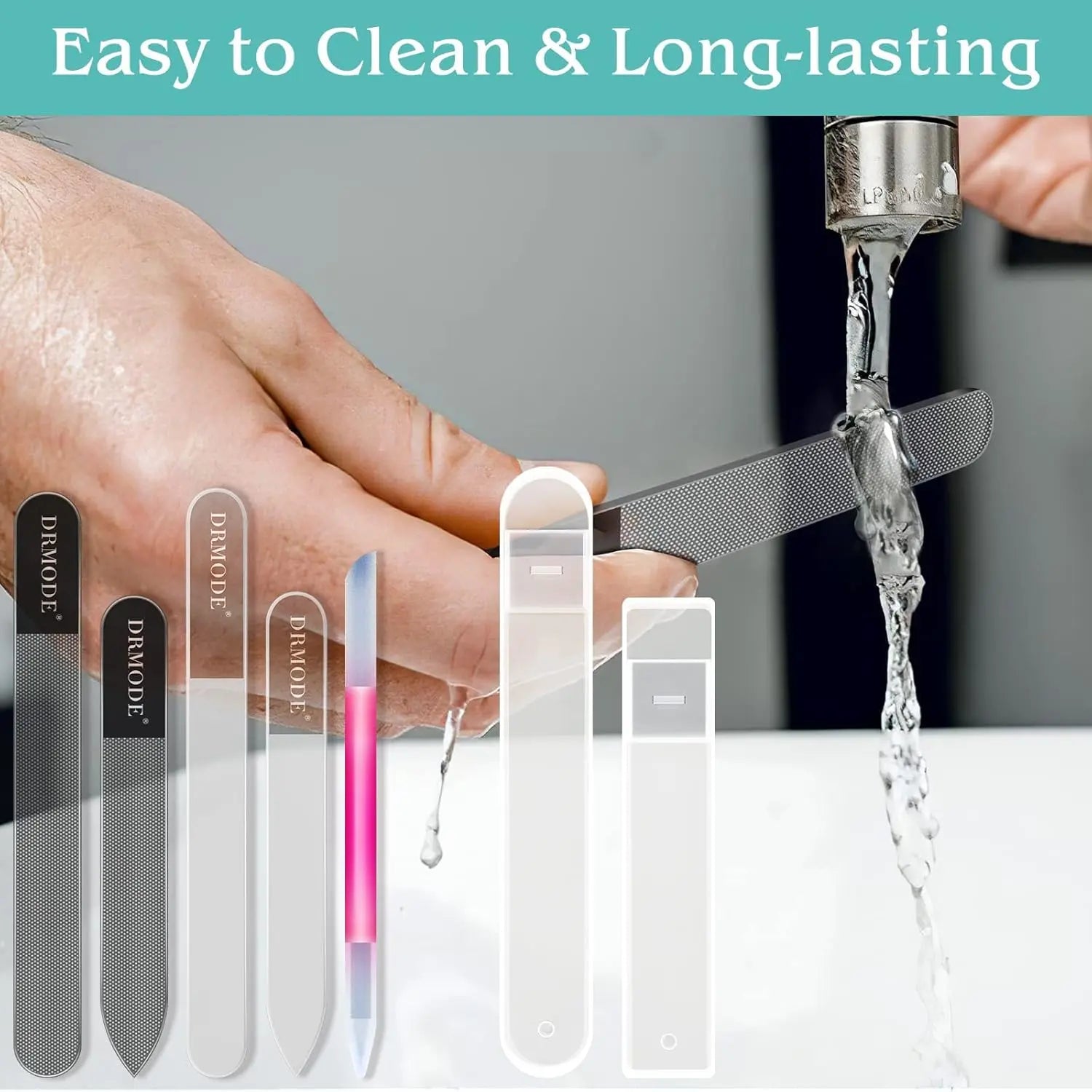 Glass Nail File Buffer with Case - 5PCS Nail Buffer and Nail Shiner Kit Glass Cuticle Pusher Nail Care for Men Women Nail Files for Natural Acrylic Nails Fingernail Files Manicure Tool.
