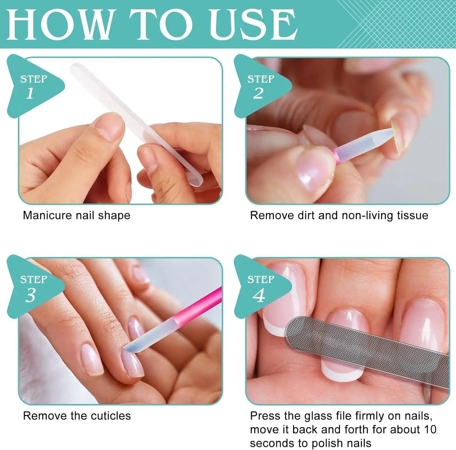 Glass Nail File Buffer with Case - 5PCS Nail Buffer and Nail Shiner Kit Glass Cuticle Pusher Nail Care for Men Women Nail Files for Natural Acrylic Nails Fingernail Files Manicure Tool.