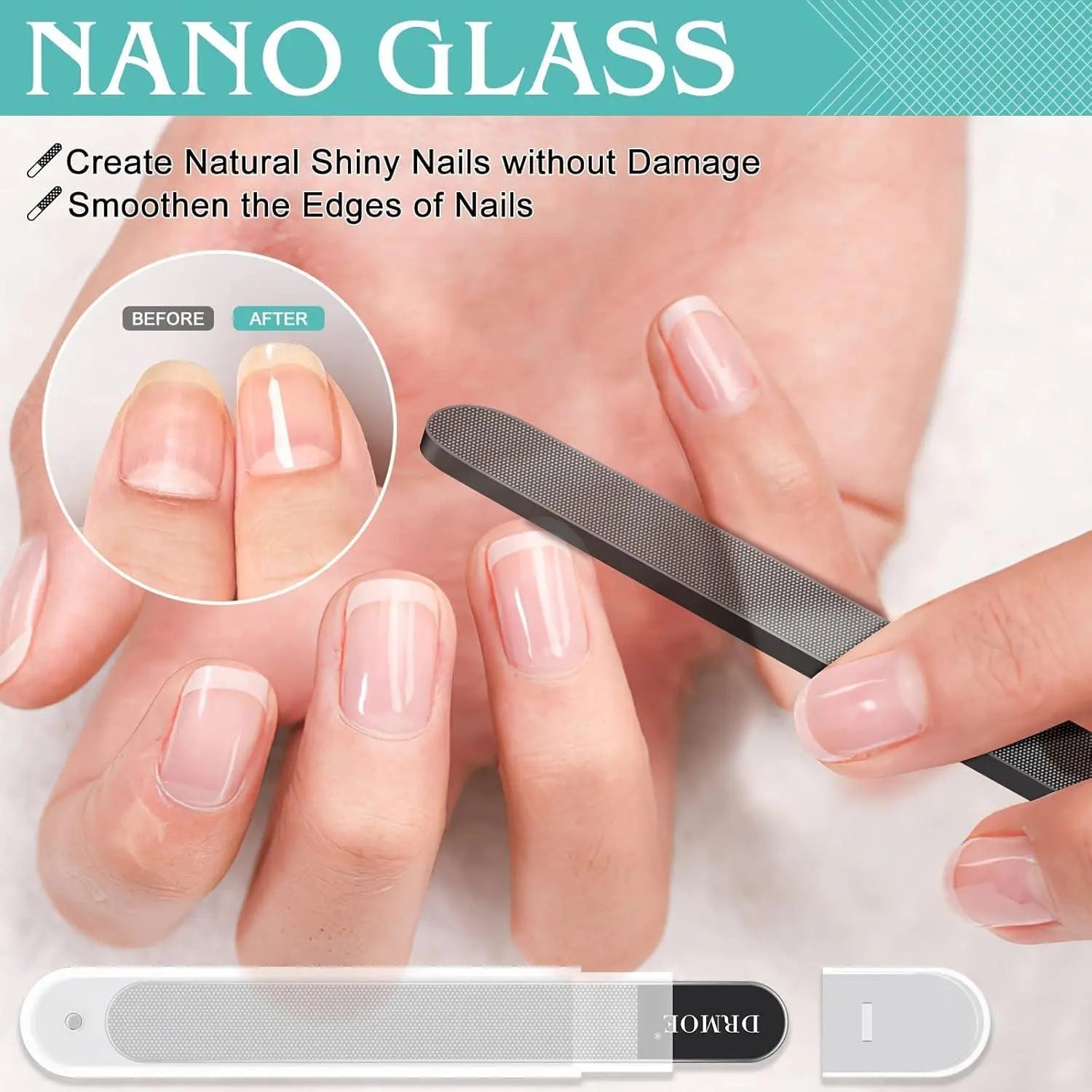 Glass Nail File Buffer with Case - 5PCS Nail Buffer and Nail Shiner Kit Glass Cuticle Pusher Nail Care for Men Women Nail Files for Natural Acrylic Nails Fingernail Files Manicure Tool.