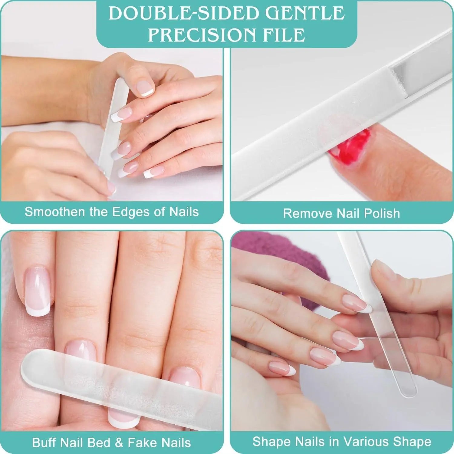 Glass Nail File Buffer with Case - 5PCS Nail Buffer and Nail Shiner Kit Glass Cuticle Pusher Nail Care for Men Women Nail Files for Natural Acrylic Nails Fingernail Files Manicure Tool.