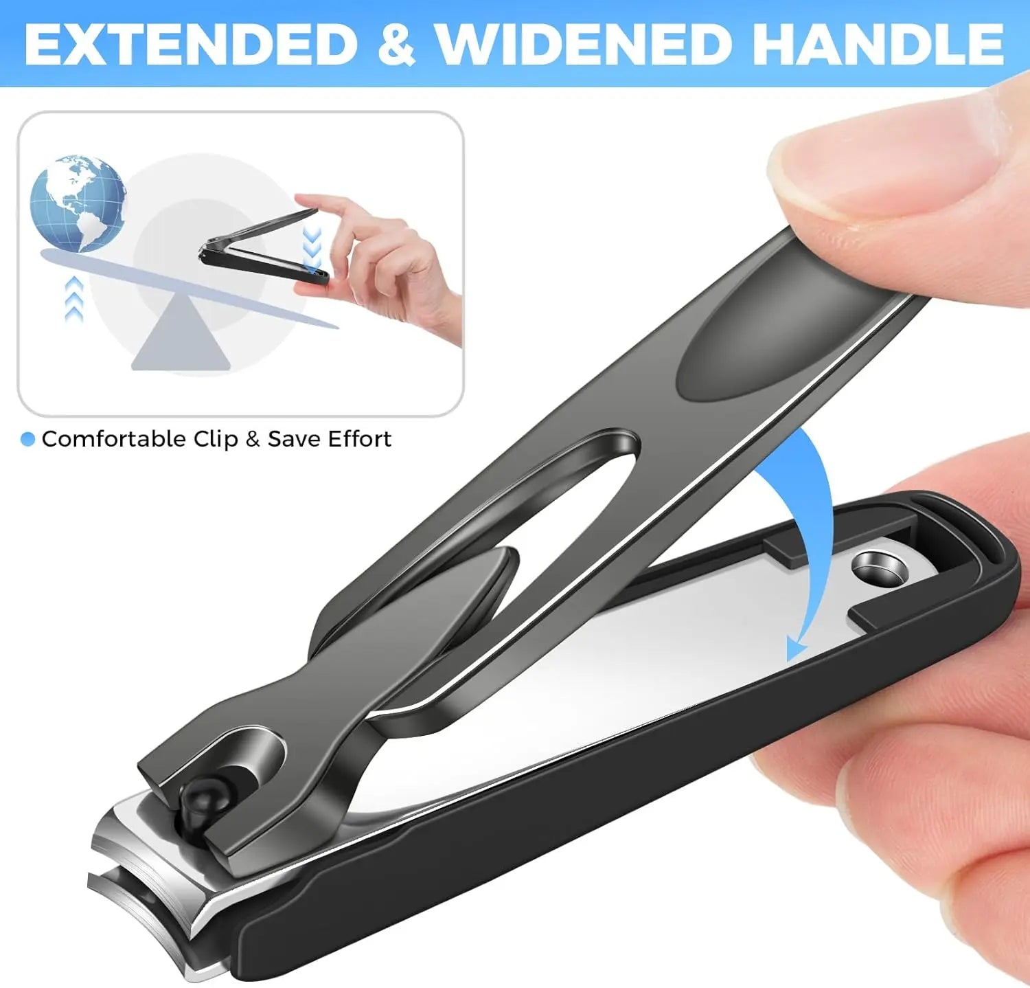 Nail Clippers for Men Women with Catcher, 2 Pack Large Small Anti Splash Self-Collecting Fingernail Toenail Clippers, Sharp Stainless Steel Heavy Duty Mess Free Nail Cutter w Catching Storage.
