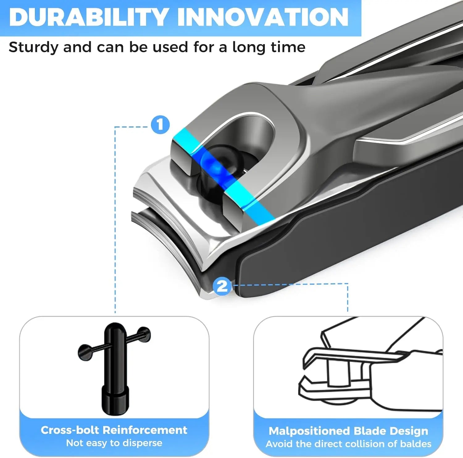 Nail Clippers for Men Women with Catcher, 2 Pack Large Small Anti Splash Self-Collecting Fingernail Toenail Clippers, Sharp Stainless Steel Heavy Duty Mess Free Nail Cutter w Catching Storage.