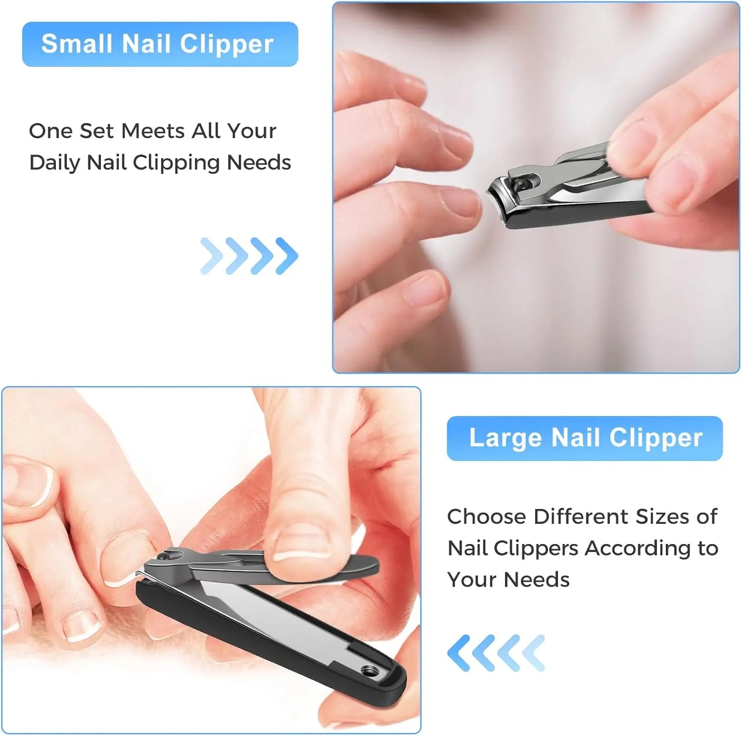 Nail Clippers for Men Women with Catcher, 2 Pack Large Small Anti Splash Self-Collecting Fingernail Toenail Clippers, Sharp Stainless Steel Heavy Duty Mess Free Nail Cutter w Catching Storage.
