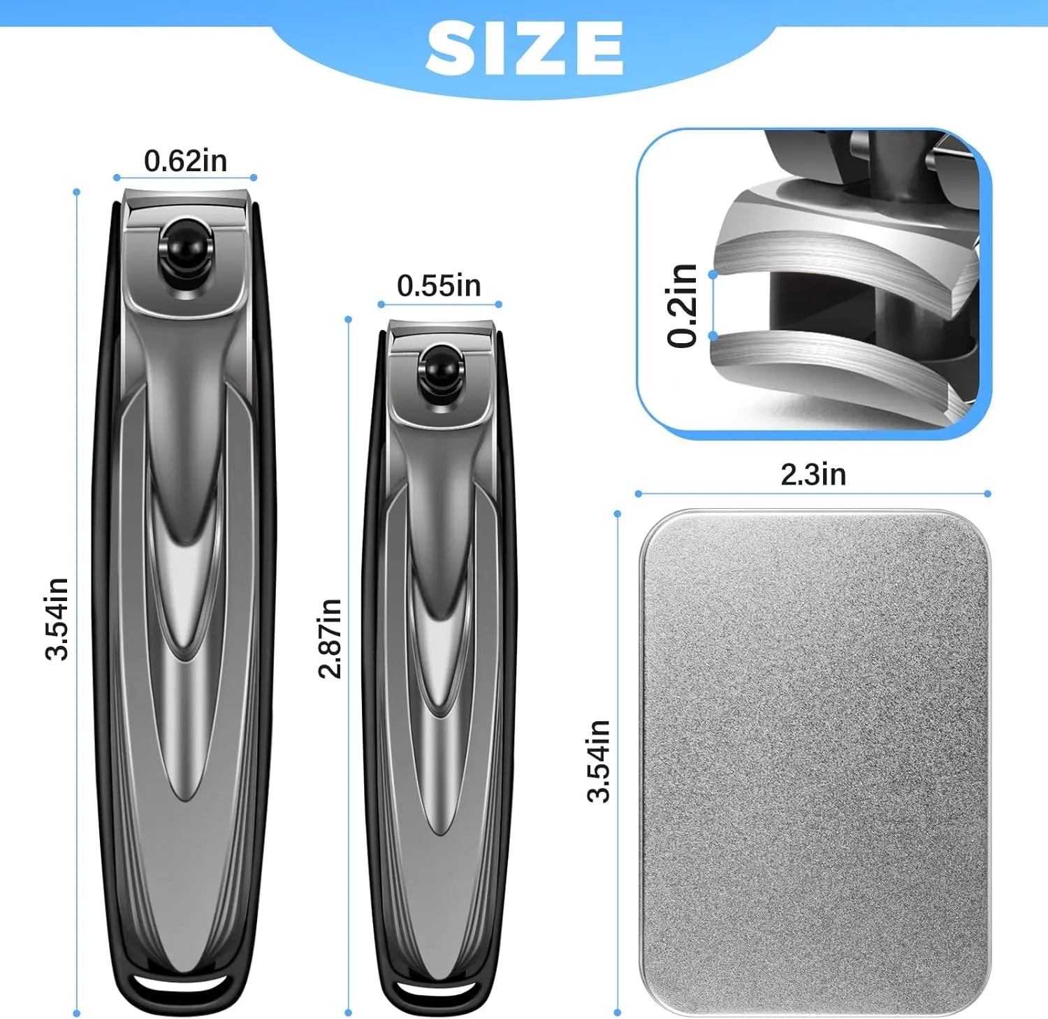 Nail Clippers for Men Women with Catcher, 2 Pack Large Small Anti Splash Self-Collecting Fingernail Toenail Clippers, Sharp Stainless Steel Heavy Duty Mess Free Nail Cutter w Catching Storage.