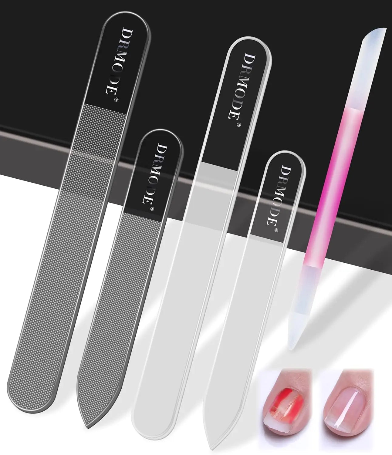 Glass Nail File Buffer with Case - 5PCS Nail Buffer and Nail Shiner Kit Glass Cuticle Pusher Nail Care for Men Women Nail Files for Natural Acrylic Nails Fingernail Files Manicure Tool.