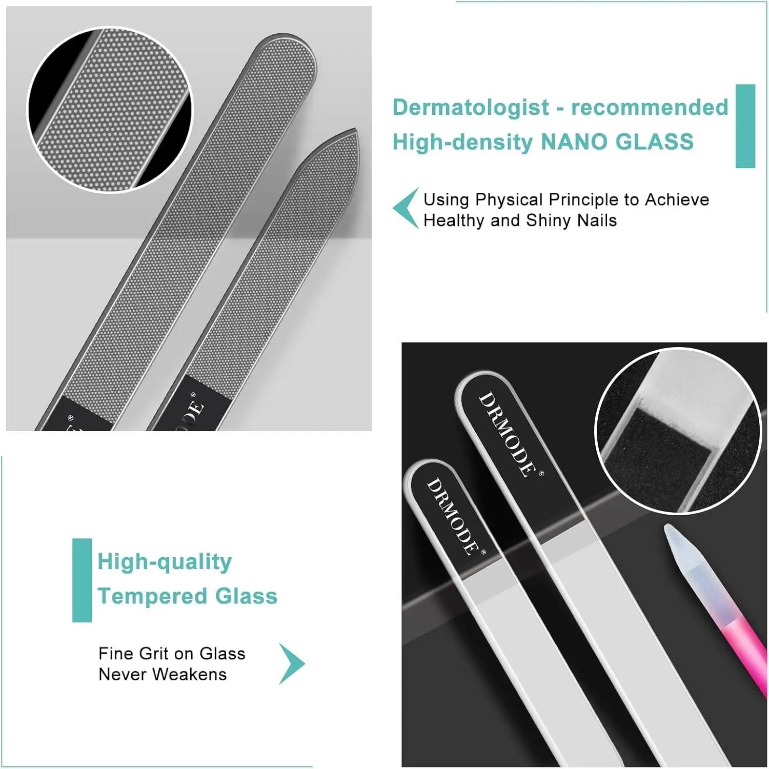Glass Nail File Buffer with Case - 5PCS Nail Buffer and Nail Shiner Kit Glass Cuticle Pusher Nail Care for Men Women Nail Files for Natural Acrylic Nails Fingernail Files Manicure Tool.