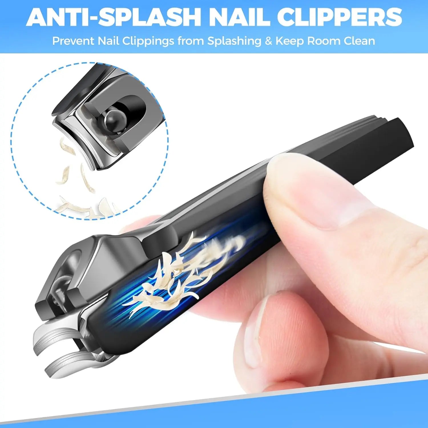 Nail Clippers for Men Women with Catcher, 2 Pack Large Small Anti Splash Self-Collecting Fingernail Toenail Clippers, Sharp Stainless Steel Heavy Duty Mess Free Nail Cutter w Catching Storage.